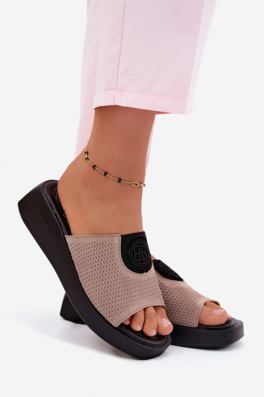 Pelle Pantofole da donna in pelle scamosciata Abilitato coturnoie beige Fablee