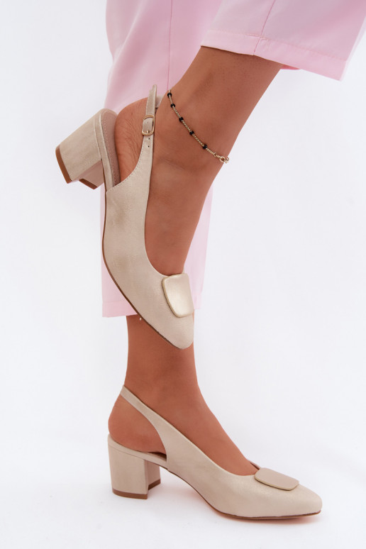 Sandali con tacco da donna con fibbia decorativa color oro Tai turiden