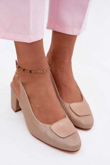 Sandali con tacco da donna con fibbia decorativa color oro rosa Tai turiden