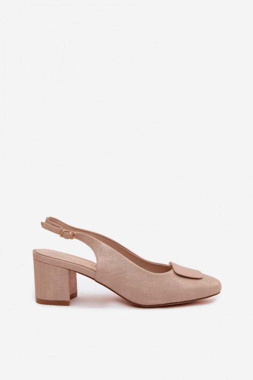 Sandali con tacco da donna con fibbia decorativa color oro rosa Tai turiden