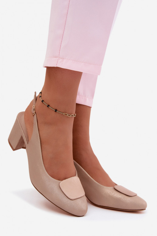 Sandali con tacco da donna con fibbia decorativa color oro rosa Tai turiden