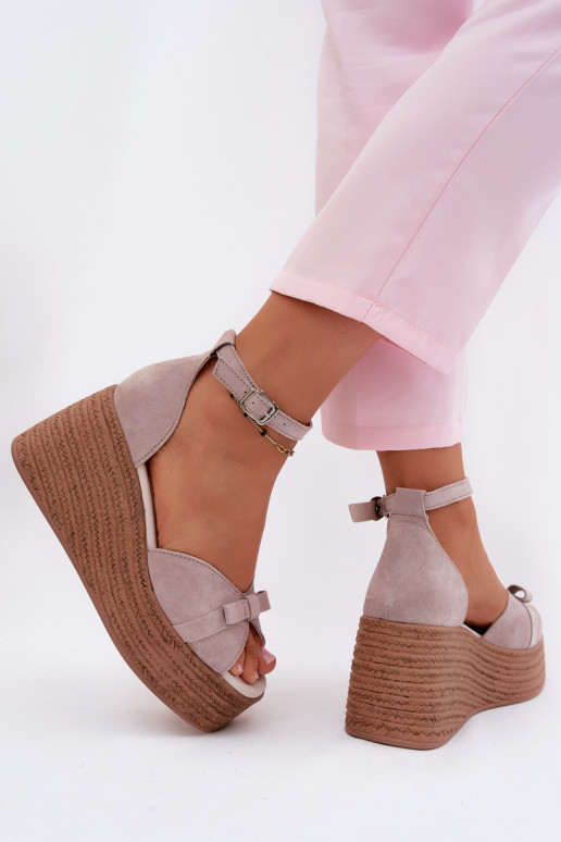Pelle Sandali con plateau in camoscio colore grigio Ashen
