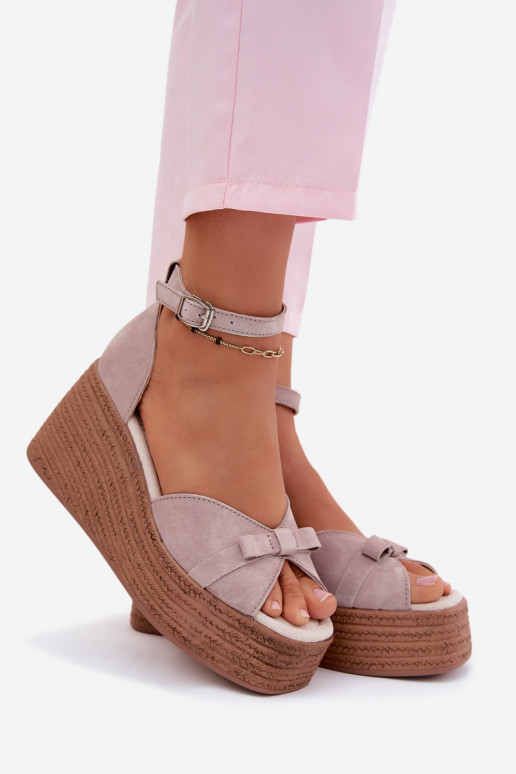Pelle Sandali con plateau in camoscio colore grigio Ashen