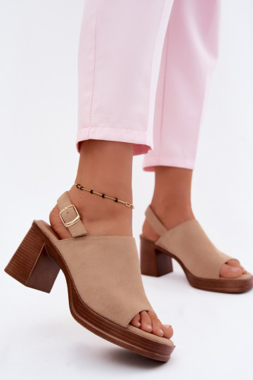 Sandali con tacco da donna in suede sintetico color sabbia Eclipse 2