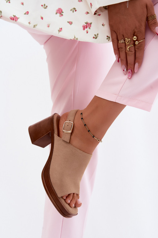Sandali con tacco da donna in suede sintetico color sabbia Eclipse