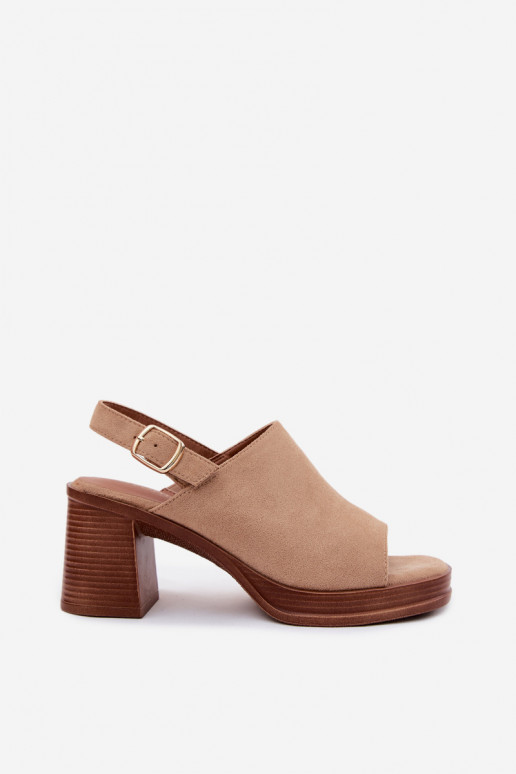Sandali con tacco da donna in suede sintetico color sabbia Eclipse