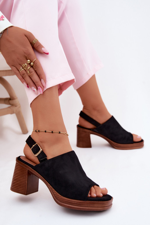 Sandali con tacco da donna in suede sintetico color nero Eclipse