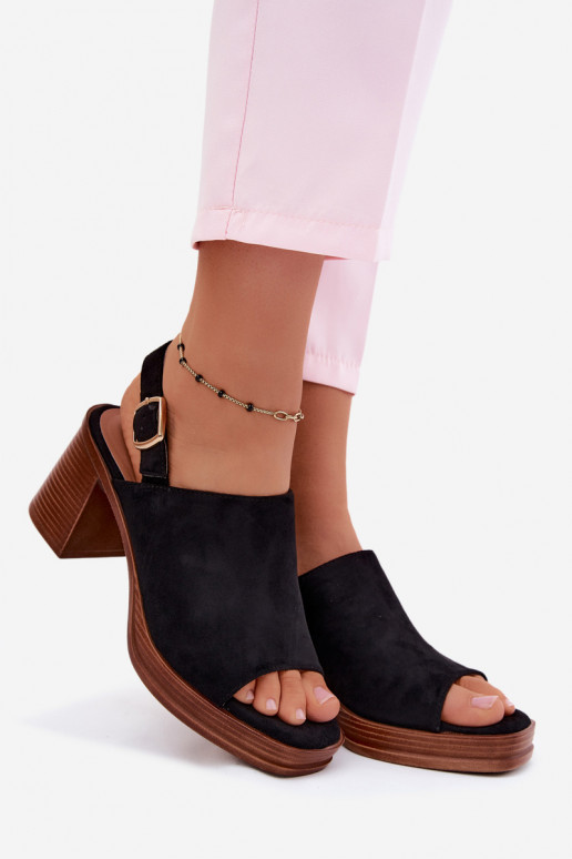 Sandali con tacco da donna in suede sintetico color nero Eclipse