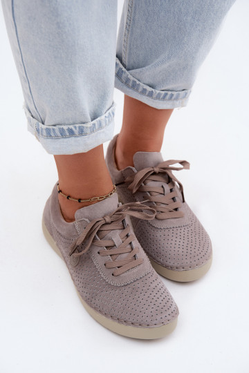 Scarpe da donna in suede sintetico con lacci color sabbia Bahia