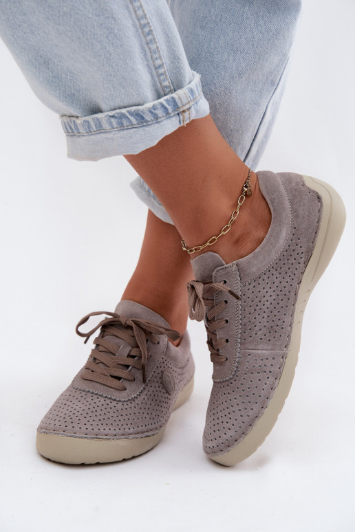 Scarpe da donna in suede sintetico con lacci color sabbia Bahia