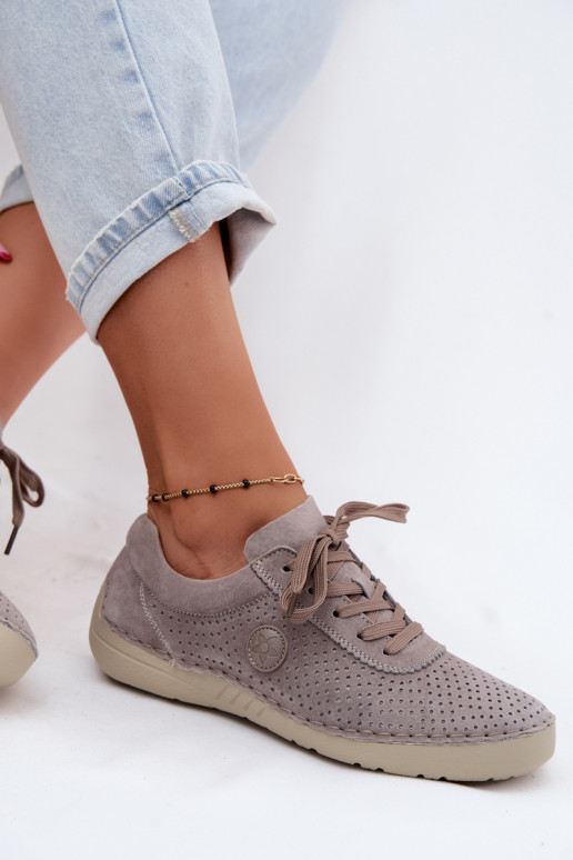 Scarpe da donna in suede sintetico con lacci color sabbia Bahia