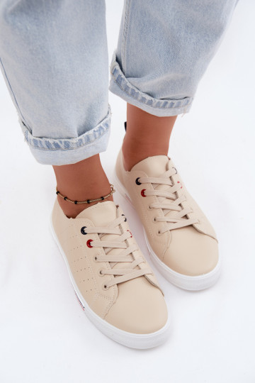 Sneakers casual in pelle sintetica color sabbia Tulum