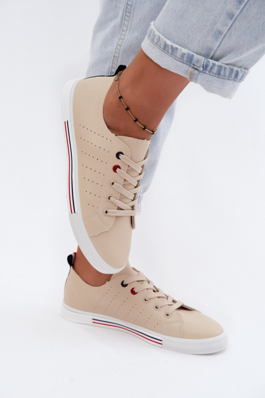 Sneakers casual in pelle sintetica color sabbia Tulum