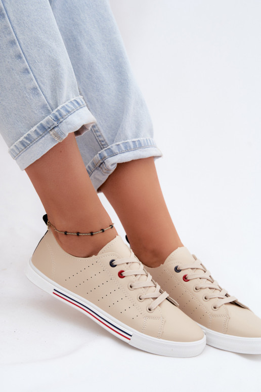 Sneakers casual in pelle sintetica color sabbia Tulum