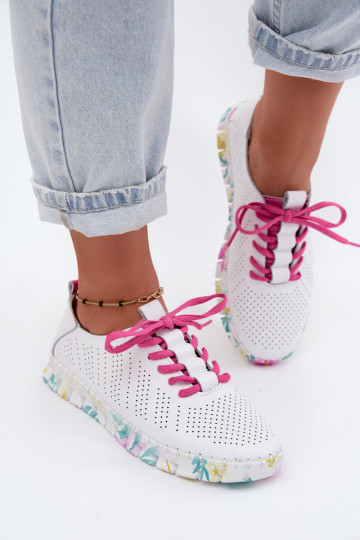 Scarpe da donna in pelle bianche con lacci Cadiz