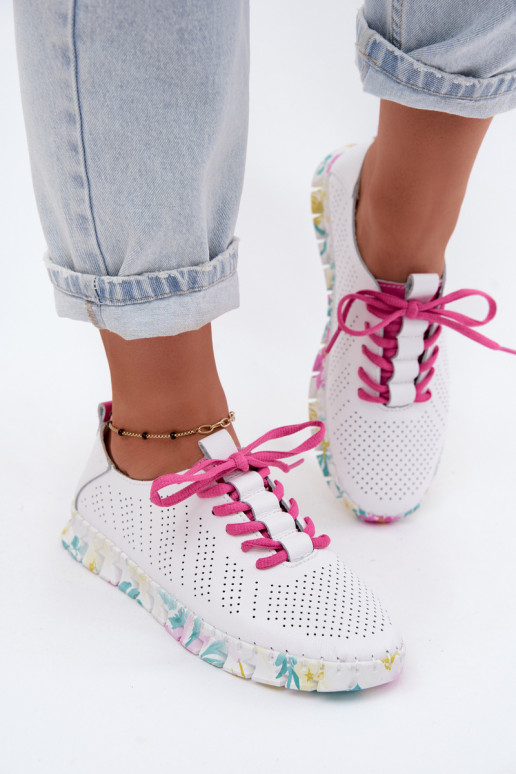 Scarpe da donna in pelle bianche con lacci Cadiz