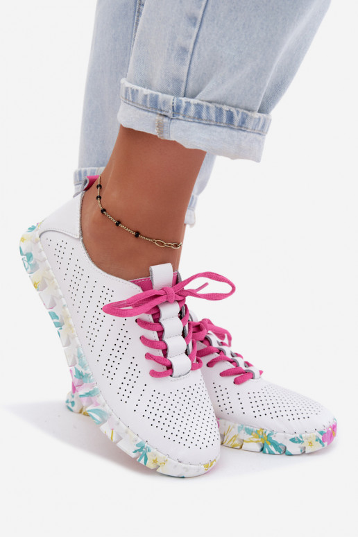 Scarpe da donna in pelle bianche con lacci Cadiz