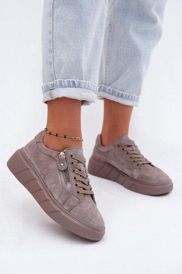 Scarpe da donna con piattaforma in suede sintetico color sabbia Luna