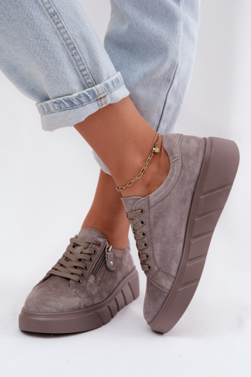 Scarpe da donna con piattaforma in suede sintetico color sabbia Luna 2