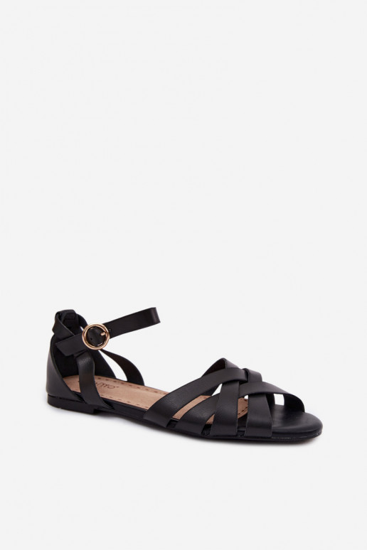 Sandali bassi da donna con strisce Eko Pelle colore nero Lagos