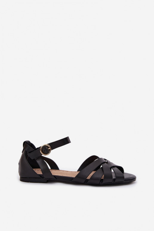 Sandali bassi da donna con strisce Eko Pelle colore nero Lagos