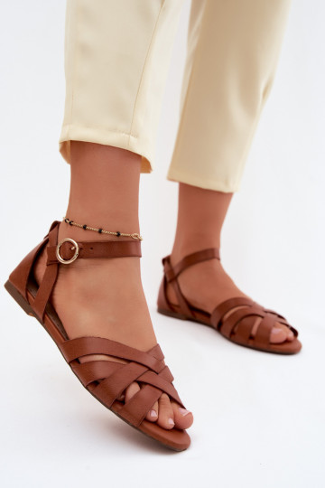 Sandali bassi da donna con strisce Eko Pelle colore marrone Lagos