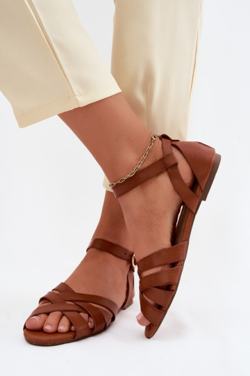 Sandali bassi da donna con strisce Eko Pelle colore marrone Lagos 2