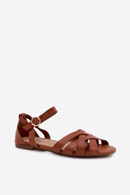 Sandali bassi da donna con strisce Eko Pelle colore marrone Lagos