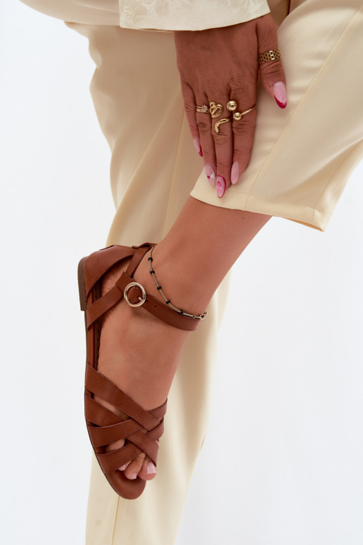 Sandali bassi da donna con strisce Eko Pelle colore marrone Lagos