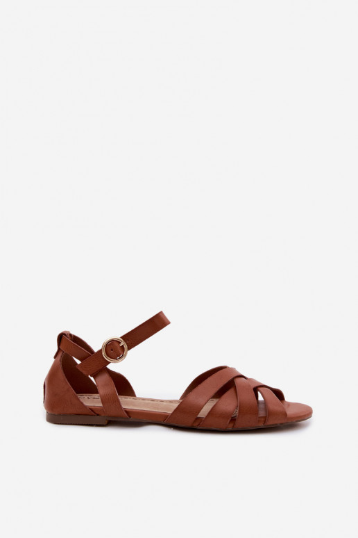 Sandali bassi da donna con strisce Eko Pelle colore marrone Lagos