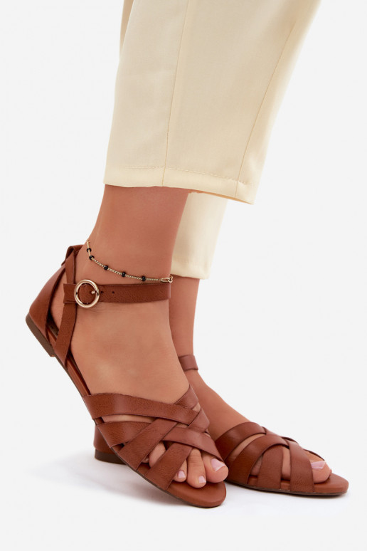 Sandali bassi da donna con strisce Eko Pelle colore marrone Lagos