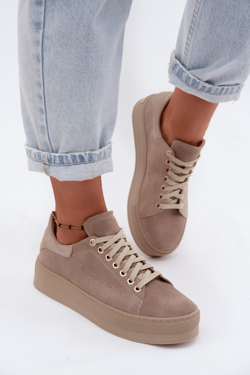 Pelle dalla pelle scamosciata Scarpe modello sneakers Femminile con una piattaforma Zazoo N408S7 beige
