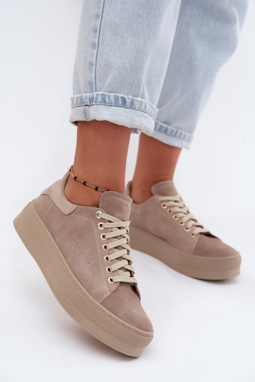 Pelle dalla pelle scamosciata Scarpe modello sneakers Femminile con una piattaforma Zazoo N408S7 beige