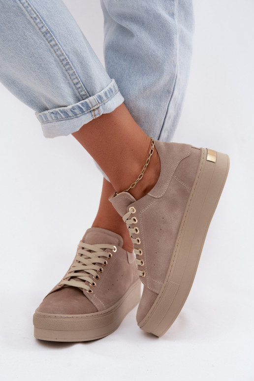 Pelle dalla pelle scamosciata Scarpe modello sneakers Femminile con una piattaforma Zazoo N408S7 beige