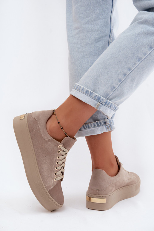 Pelle dalla pelle scamosciata Scarpe modello sneakers Femminile con una piattaforma Zazoo N408S7 beige