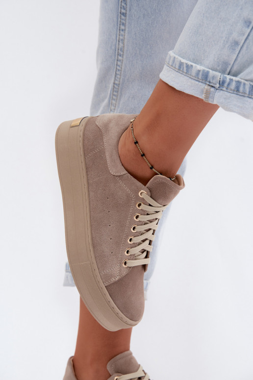 Sneakers da donna in suede sintetico con piattaforma color sabbia Zazoo N408S7