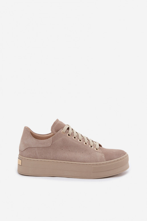 Pelle dalla pelle scamosciata Scarpe modello sneakers Femminile con una piattaforma Zazoo N408S7 beige