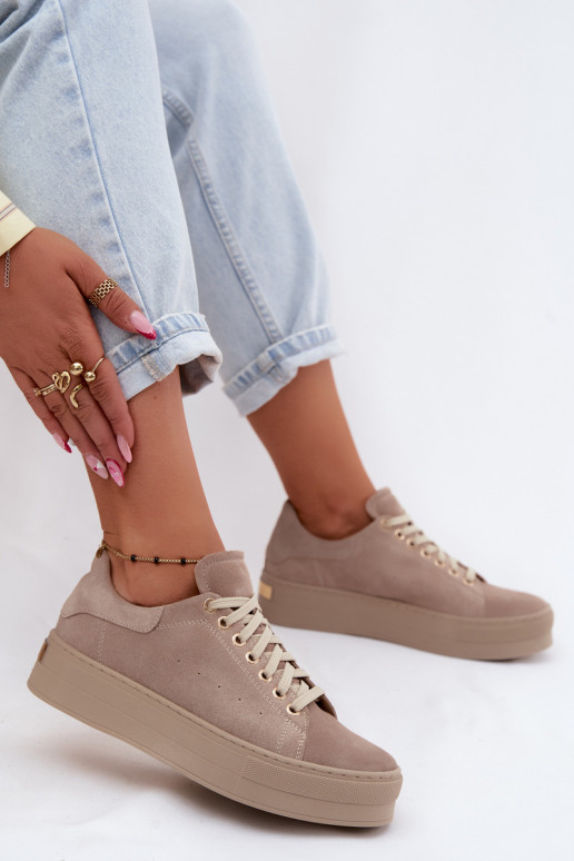 Sneakers da donna in suede sintetico con piattaforma color sabbia Zazoo N408S7