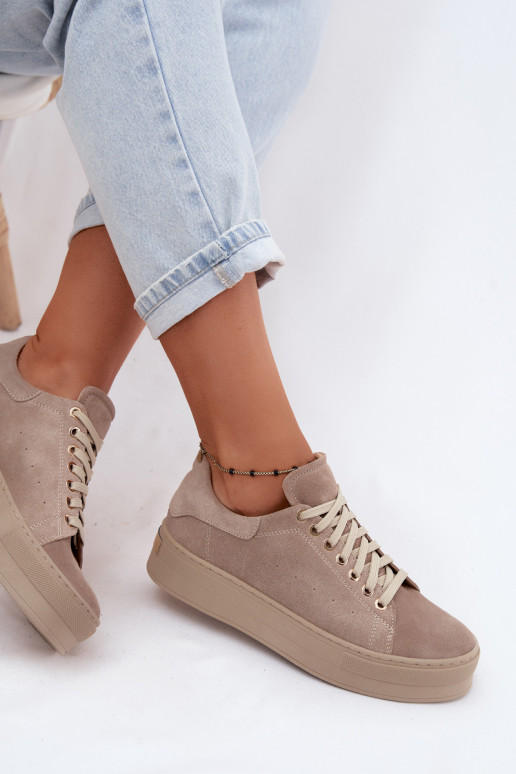 Pelle dalla pelle scamosciata Scarpe modello sneakers Femminile con una piattaforma Zazoo N408S7 beige