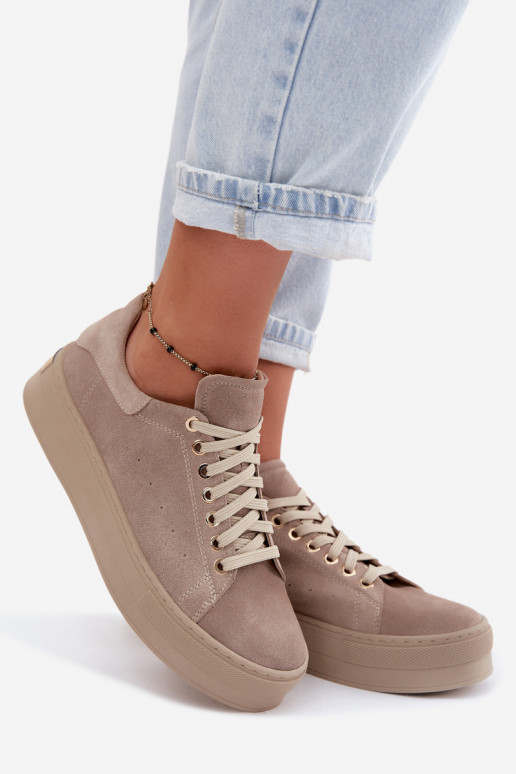Sneakers da donna in suede sintetico con piattaforma color sabbia Zazoo N408S7