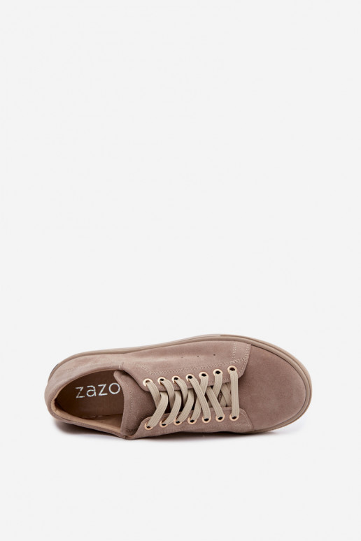Sneakers da donna in suede sintetico con piattaforma color sabbia Zazoo N408S7