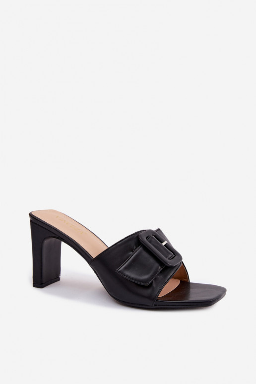 Pantofole da donna con tacco, ornamenti e fibbie di colore nero Vinceza 22-20159