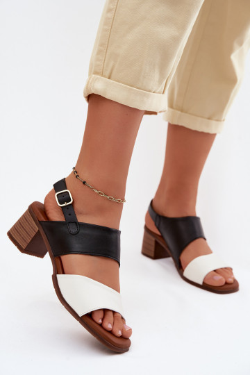 Sandali con tacco da donna in sabbia e nero Tai turiciejka E7396-01 2