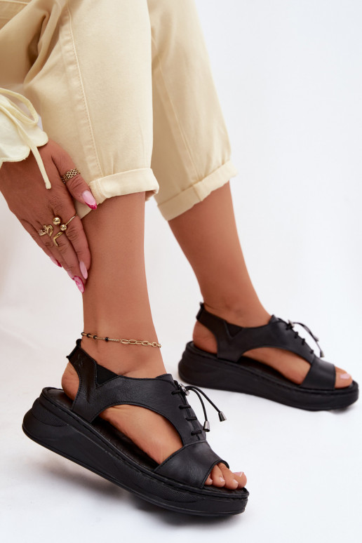Sandali con piattaforma da donna di colore nero Tai turiciejka I7646-01