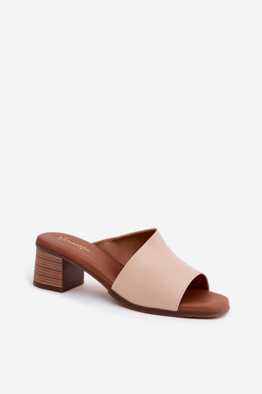 Pantofole in pelle Femminile con i tacchi Deveciejka E7395-04 beige