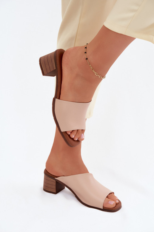 Pantofole in pelle Femminile con i tacchi Deveciejka E7395-04 beige
