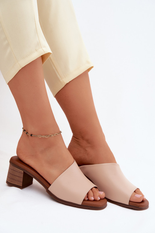 Pantofole in pelle Femminile con i tacchi Deveciejka E7395-04 beige