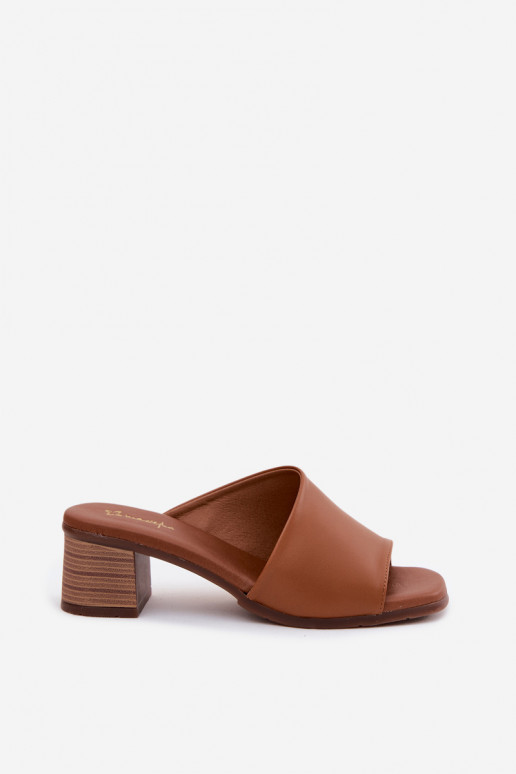 Pantofole in pelle Femminile con i tacchi Deveciejka E7395-29 colore marrone