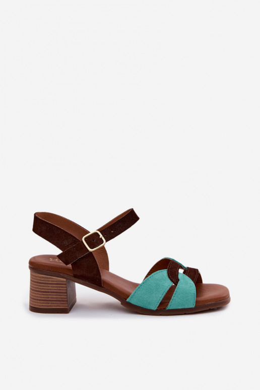 Pelle Sandali da donna in camoscio con i tacchi Deveciejka E7400-36 turchese-colore marrone