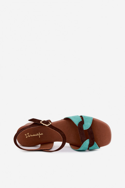 Pelle Sandali da donna in camoscio con i tacchi Deveciejka E7400-36 turchese-colore marrone